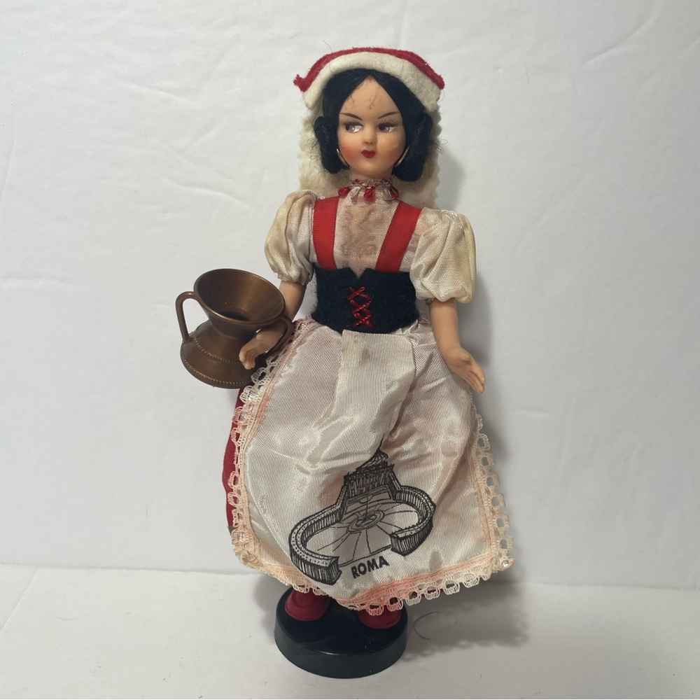 Vintage Eros Roma Doll in Alternate  Italian Building Apron Costume Carrying Jug